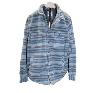 Voyager Mens Striped Fleece Lined Shirt Jacket Blue Brown Gray Size Small